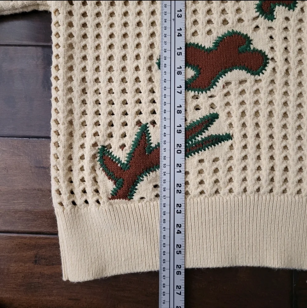 Zara Women Medium Cream Open Knit Embroidered Sweater Crochet - Picture 5 of 5